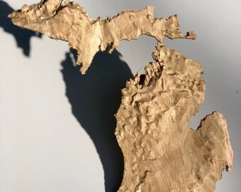 Topografische Karte von Michigan aus Holz, Wandkunst, 3D Karte