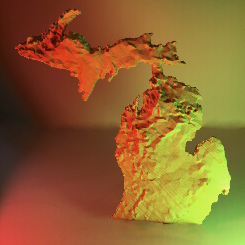 Wooden Topographical Map of Michigan Wall Art 3D Map - Etsy