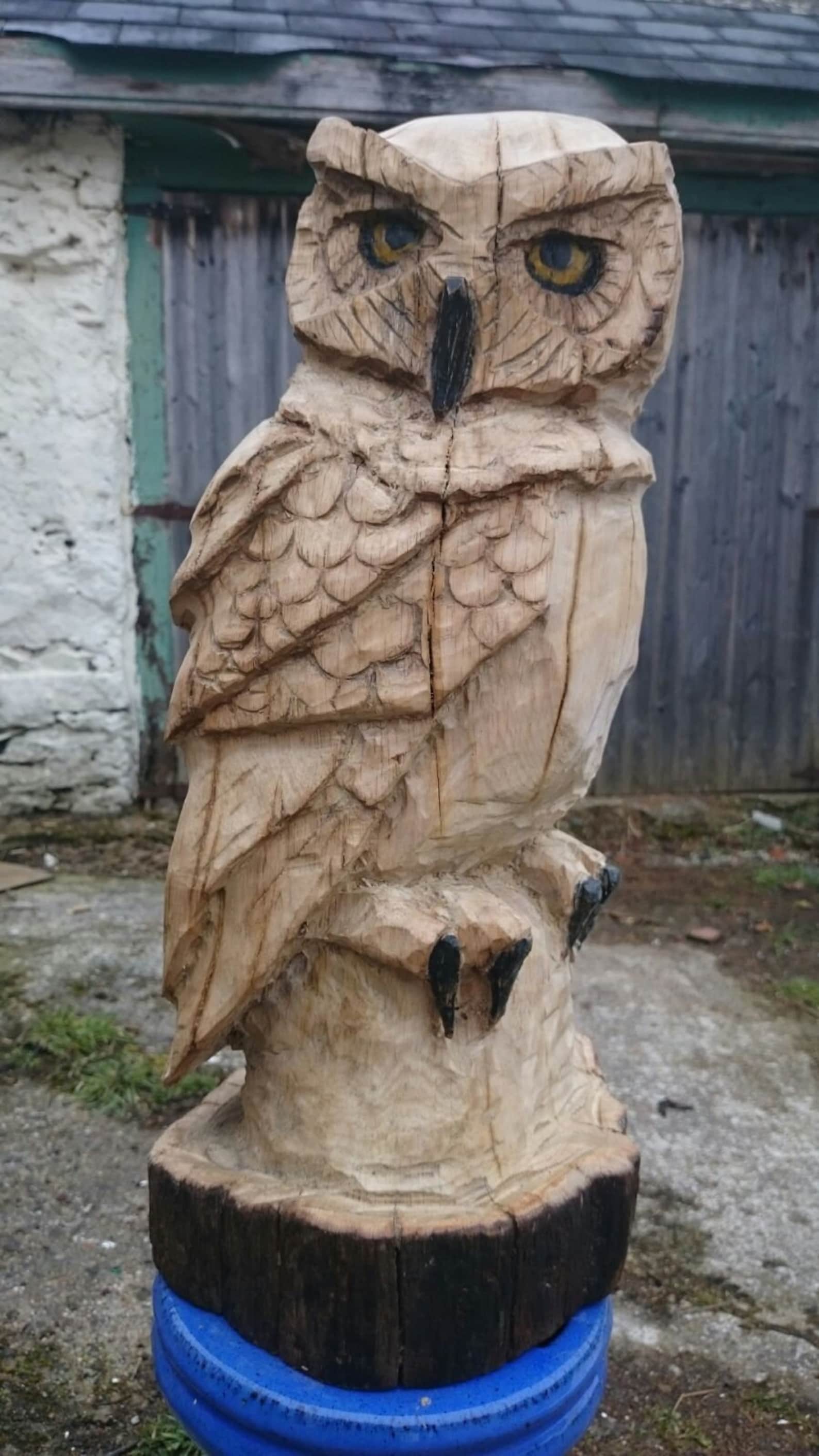 Carved Wooden Owl Sculpture Irish Oak Owl Handmade Owl Etsy