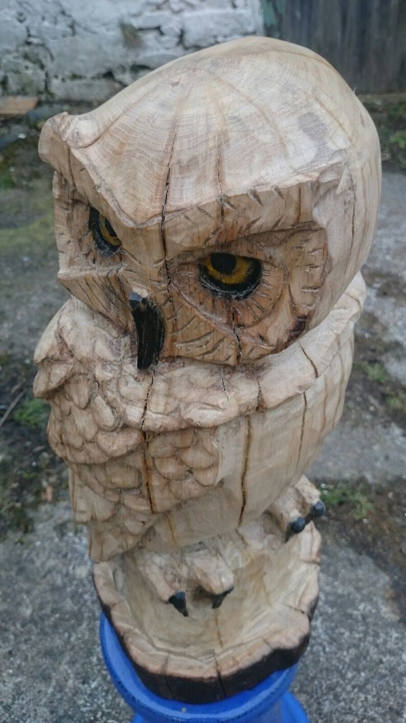 Carved Wooden Owl Sculpture Irish Oak Owl Handmade Owl Etsy