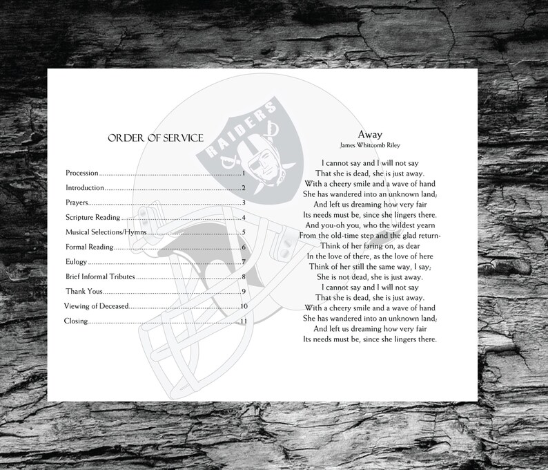 Oakland Raiders Fan Funeral Program Template Memorial Etsy