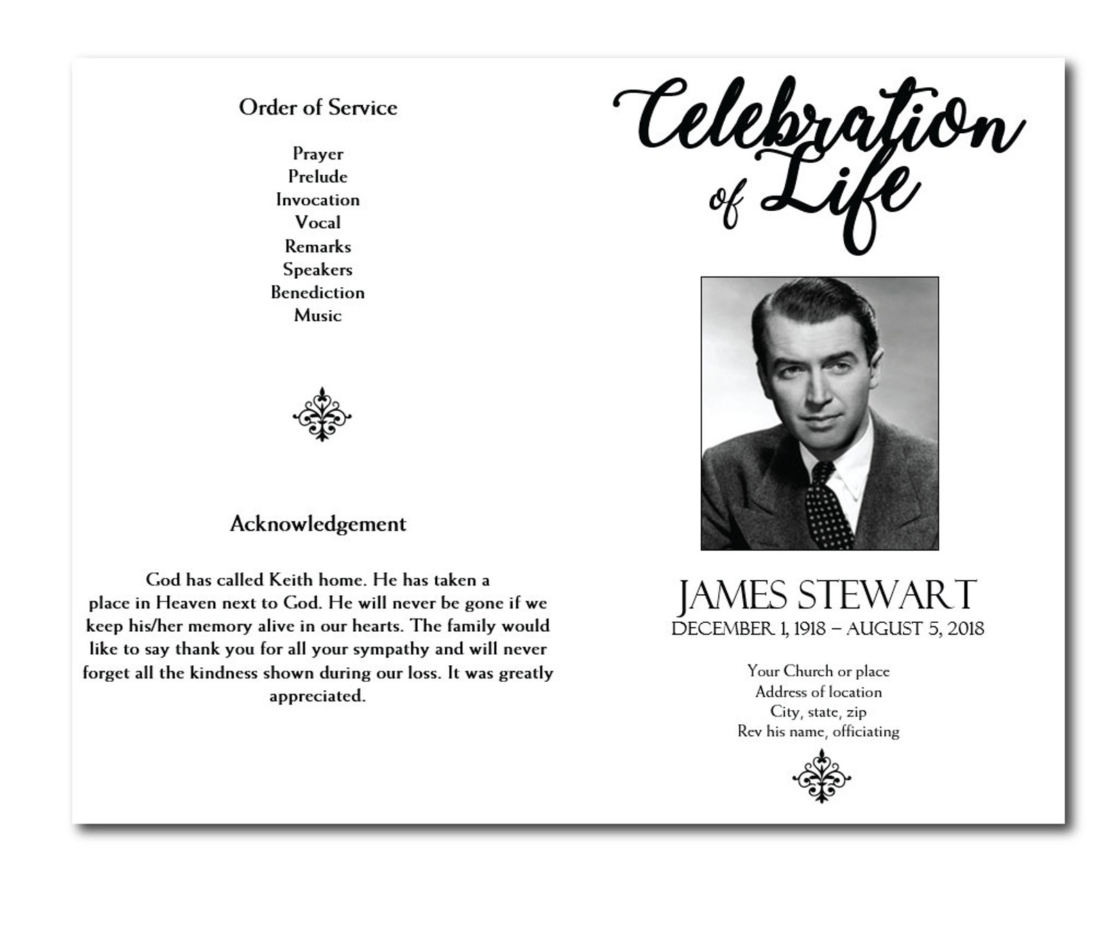 Simple Black &amp; White Funeral Program Template Memorial - Etsy