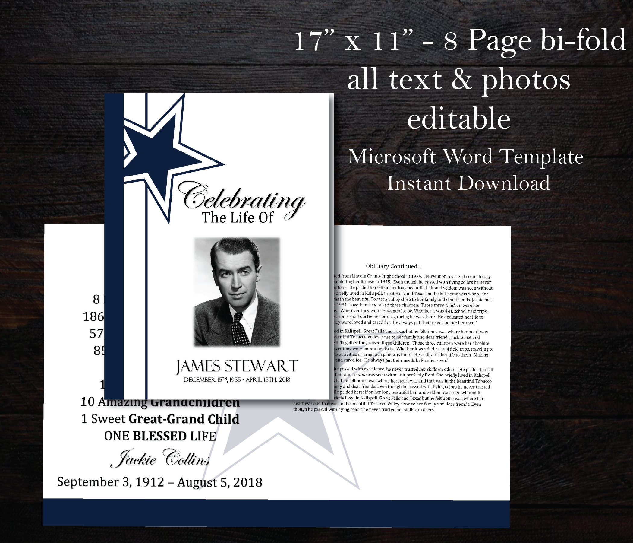 Dallas Cowboys Fan 11 X 17 8 Page Bifold Funeral Program Template Dallas Cowboys Fan 11 X 17 8 Page Bifold Funeral Program Template