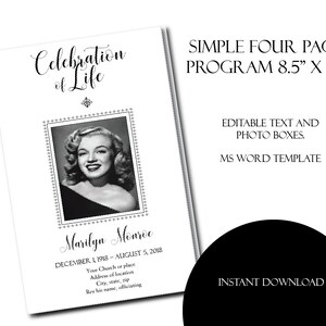 Simple Black and White Funeral Program Template Memorial | Etsy