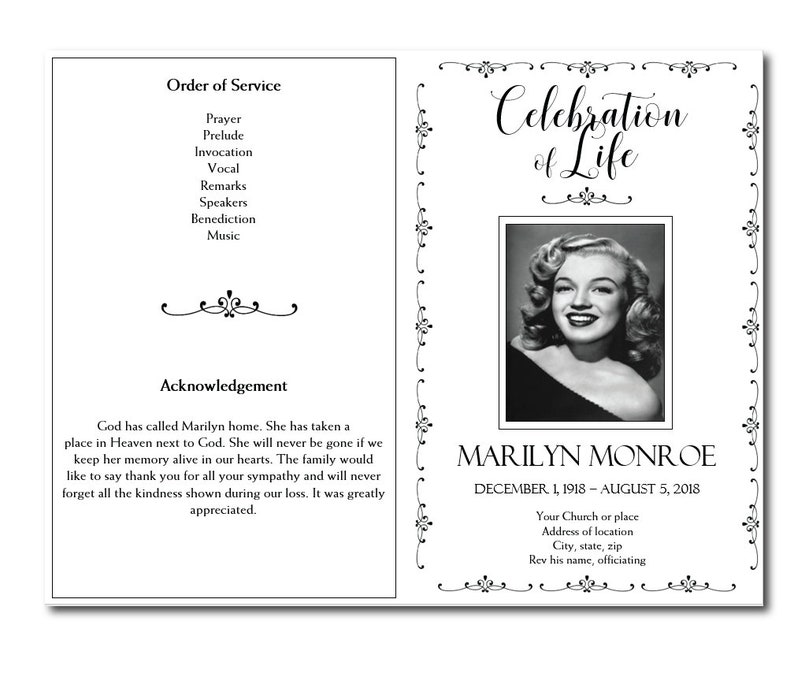 Simple Black and White Funeral Program Template Memorial - Etsy