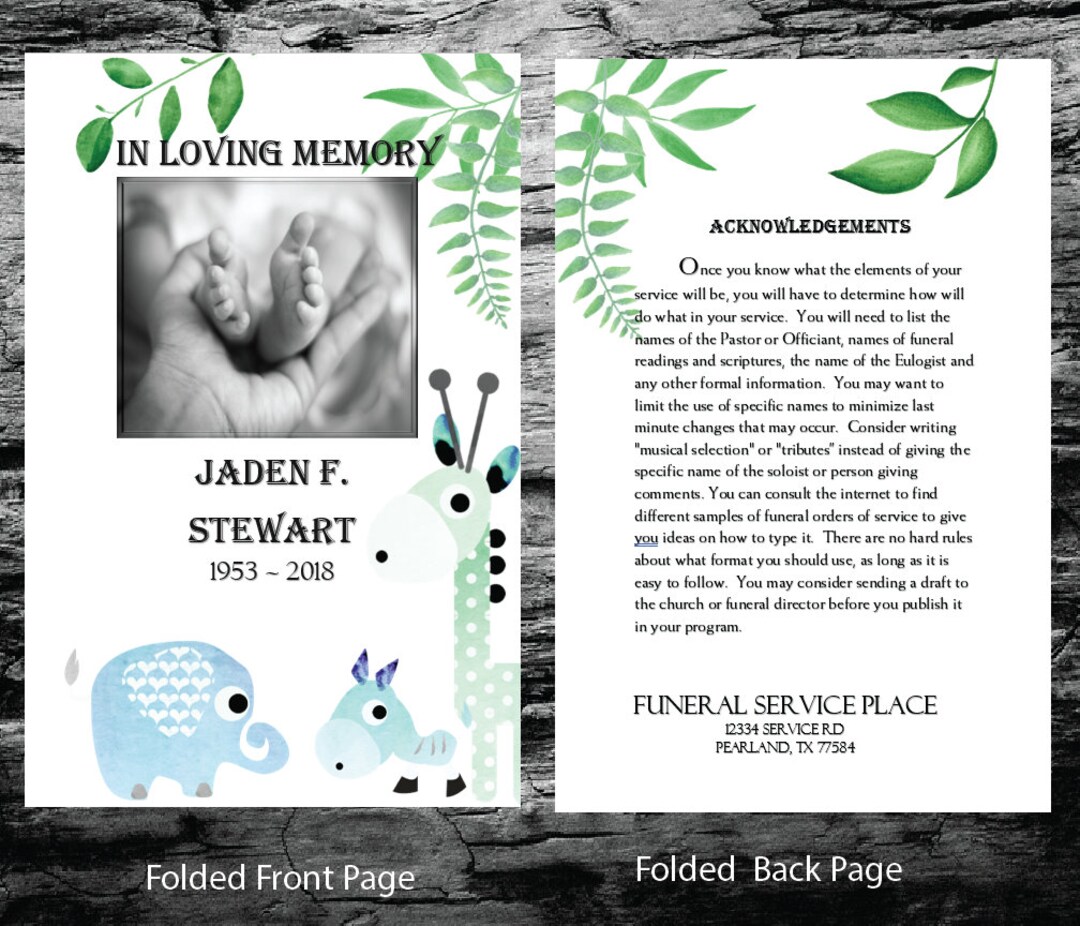 Funeral Program Template Baby Funeral Program Printable - Etsy