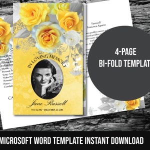 Funeral Program Template | Yellow Roses | Memorial Program | Printable Microsoft Word | Order of Service
