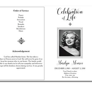 Simple Black and White Funeral Program Template Memorial | Etsy
