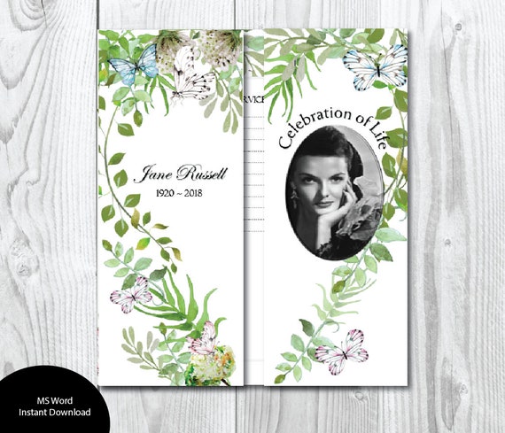gate fold funeral program template 17x11 butterfly garden watercolor memorial program printable microsoft word order of service gatefold template microsoft word