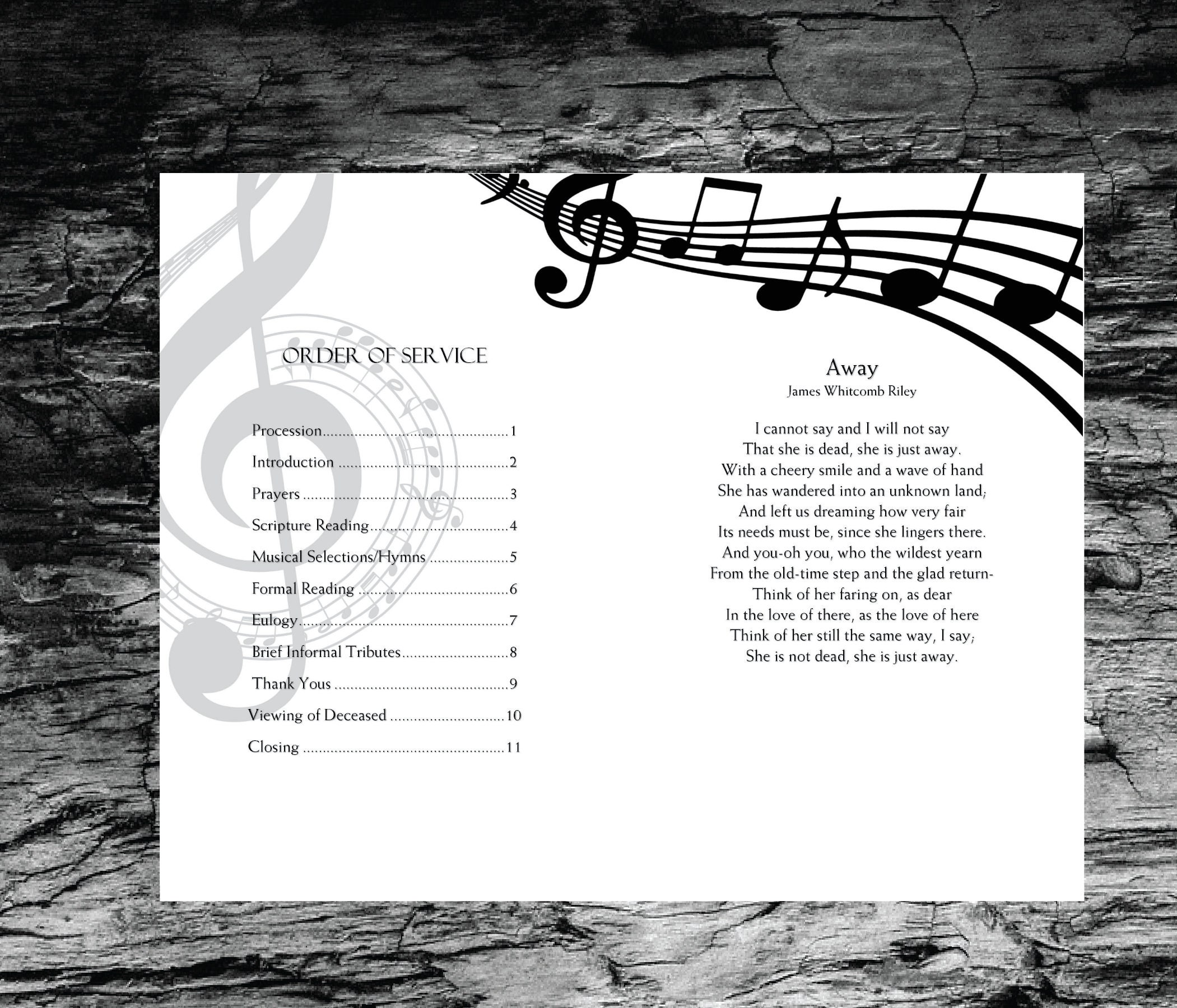 Black and White Music Notes Funeral Program Template | Etsy