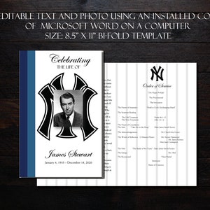 New York Yankees Baseball Fan Funeral Program Template | Memorial Program | Printable Microsoft Word | Order of Service