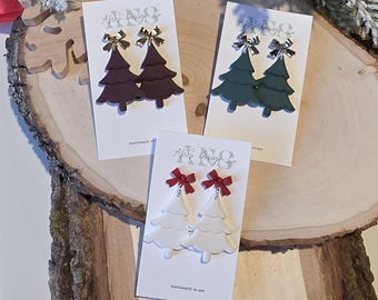 Handmade Christmas Tree Dangle Earrings: Polymer Clay Holiday Bow Jewelry