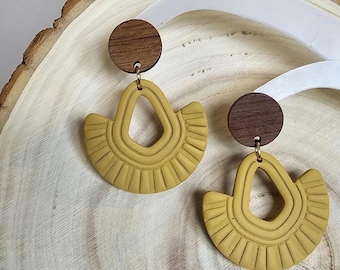 Mustard Polymer Clay Earrings: Handmade Dangle Drop, Lightweight, Hypoallergenic