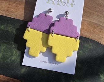 Handmade Polymer Clay Earrings: Geo Block Party Design, Lightweight, Hypoallergenic, Vikings Football