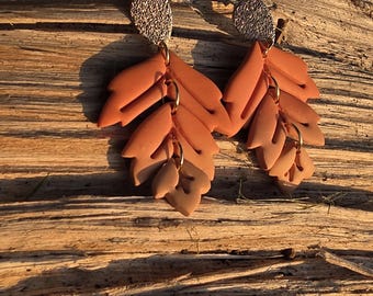 Ombre Leaf Drop Earrings: Polymer Clay Autumn Jewelry, Handmade Hypoallergenic and Lightweight