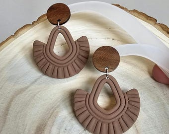 Hazelnut Polymer Clay Earrings | Wood Accent, Hypoallergenic