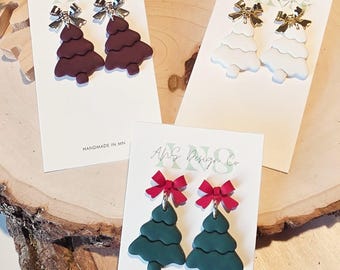 Handmade Christmas Tree Dangle Earrings: Polymer Clay Holiday Jewelry