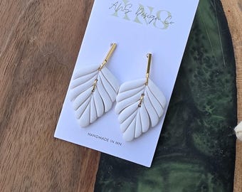 White Polymer Clay Dangle Earrings: Statement Jewelry, Handmade, Lightweight, Hypoallergenic, Holidays, Gifts, Stocking Stuffer