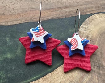 Amerikanische Sterne Ton-Ohrringe: USA 4. Juli Schmuck, Leichtgewicht, Hypoallergen, Handgefertigt