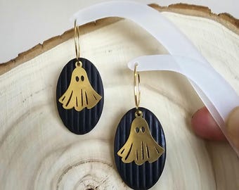 Pendientes de arcilla polimérica de fantasma negro, pendientes colgantes de Halloween