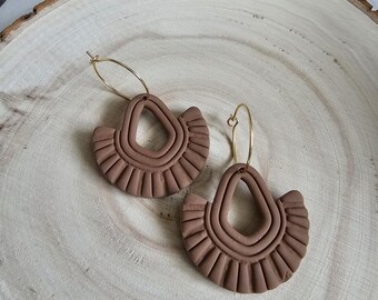 Hazelnut Polymer Clay Hoop Earrings: Handmade Lightweight Dangles, Hypoallergenic