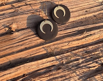 Black Moon Polymer Clay Earrings: Halloween Dangle Drop Earrings, Lightweight Autumn Jewelry, Hypoallergenic