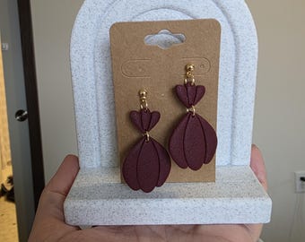Merlot Textured Polymer Clay Dangle Earrings, Lightweight, Hypoallergenic, Handmade