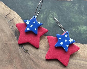 Amerikanische Sterne Ton baumeln Ohrringe: USA 4. Juli Schmuck, Hypoallergen, leicht