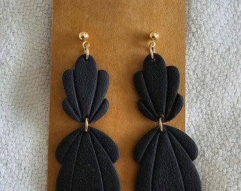 Black Textured Polymer Clay Dangle Earrings | Handmade Statement Jewelry