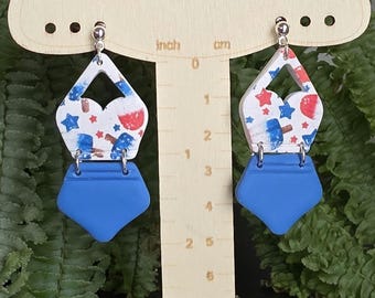Bomb Pop Polymer Clay Earrings, 4th of July Patriotic Dangle