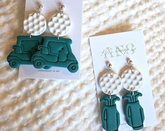 Handmade Golf Cart/Bag Earrings: Polymer Clay Golf Lover Gift, Lightweight, Hypoallergenic