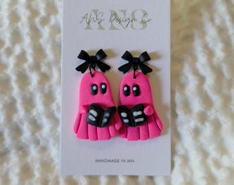 Bookish Ghost Earrings: Handmade Polymer Clay Halloween Jewelry, Lightweight