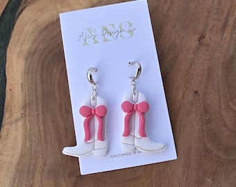 Handmade Polymer Clay Cowgirl Boot Earrings: Custom Western Jewelry, Lightweight, Hypoallergenic, Bachelorette