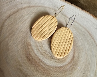 Handmade Mustard Polymer Clay Hoop Earrings: Lightweight Statement, Hypoallergenic