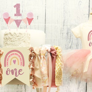 Boho Rainbow 1st Birthday High Chair Banner & Tutu Outfit