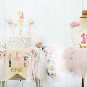 Nutcracker Girl High Chair Banner & Tutu Nutcracker Ballet Highchair Banner Outfit Sugar Plum Fairy 1st Birthday Christmas Ballet Princess