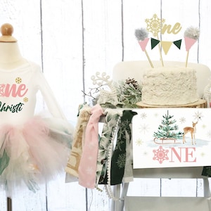 Winter Onederland Deer High Chair Banner Birthday Pink Deer Winter Onederland Highchair Banner First Birthday Christmas Banner Snowflake