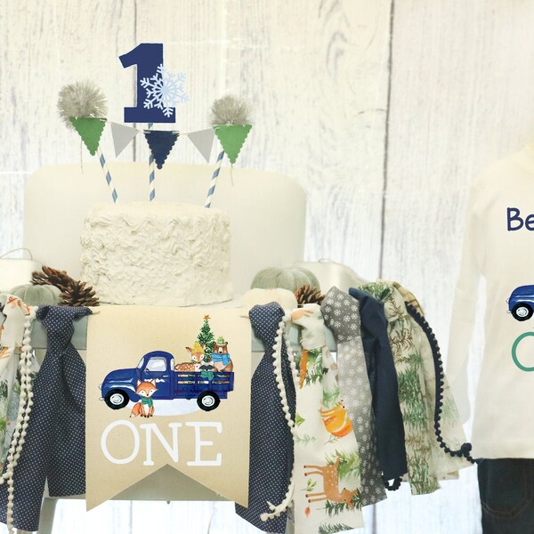 Winter ONEerland 1st Birthday Banner & Truck T-shirt
