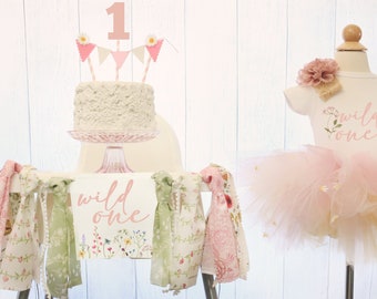 Wild Flower Highchair Banner and Tutu Birthday Outfit  Girl High Chair Banner First Birthday Decor Wild One Birthday Tutu Wildflower 1st