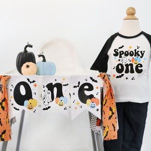Spooky One High Chair Banner Halloween 1st Birthday Decoration Baby Ghost Highchair Banner First Birthday Boo Party Spooky One