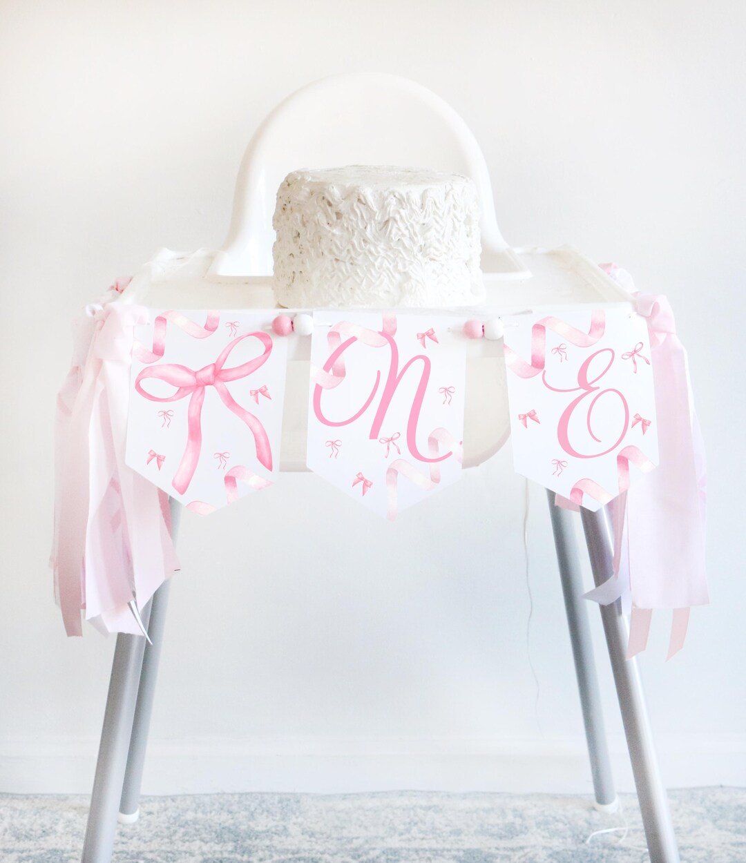 Pink Bow 1st Birthday High Chair Banner Coquette Pink Bow Highchair ...