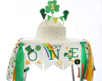 Lucky One  High Chair Banner Lucky One Highchair Banner First Birthday St. Patrick's Baby Highchair Banner Green Gold Birthday