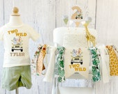 Two Wild Jungle Safari High Chair Banner Birthday T-shirt Jungle Safari 2nd Birthday Highchair Banner Safari Animals Jeep Party