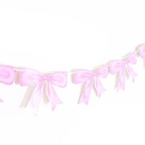 Pink Bow Coquette Party Banner Girly Pink Bows   Garland  Paper Bow Banner. Preppy Bow Pink Baby Shower Banner Garland