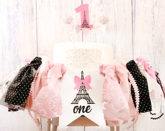 Paris First Birthday High Chair Banner: Pink Eiffel Tower Party Decor
