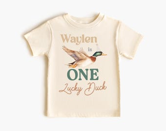 Camiseta de primer cumpleaños de Lucky Duck: camiseta personalizada de pato real para bebé niño