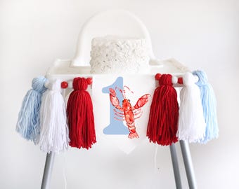 Crawfish 1st Birthday Highchair Banner: Nautical Yarn Tassel Garland