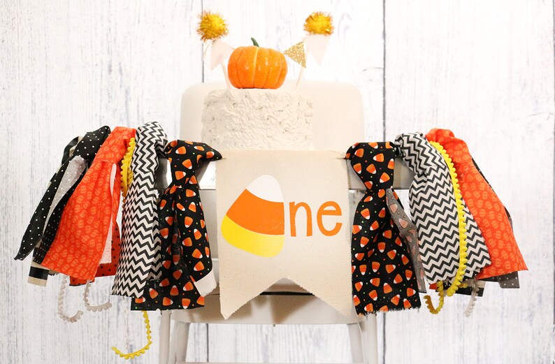 Halloween High Chair Banner Halloween Birthday Decoration Candy Corn Highchair Banner Halloween First Birthday Party Decor