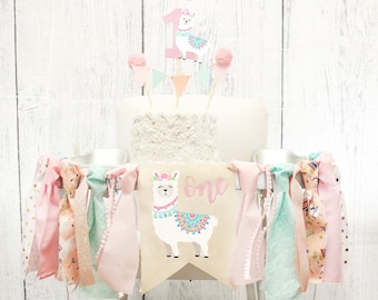 Pink Llama Fiesta Birthday High Chair Banner Llama Cactus Highchair Banner Boho Llama Decor Cactus Birthday Decoration Baby Girl Birthday