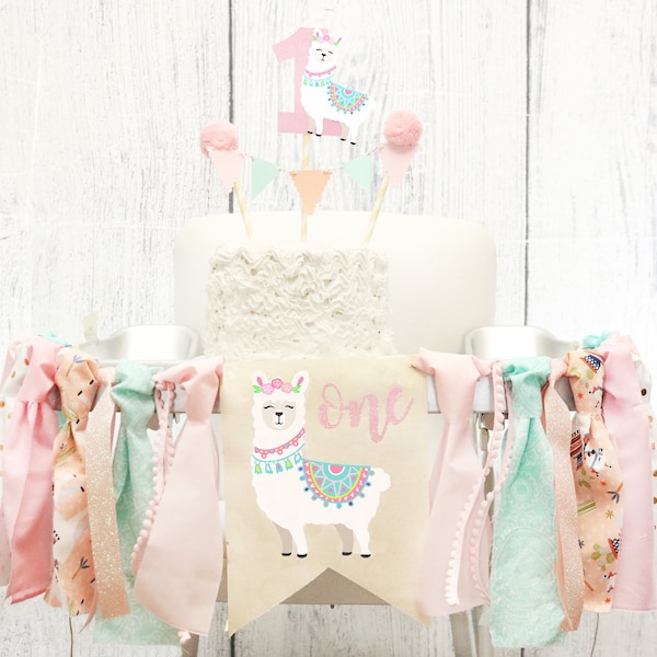 Pink Llama Fiesta Birthday High Chair Banner Llama Cactus Highchair Banner Boho Llama Decor Cactus Birthday Decoration Baby Girl Birthday